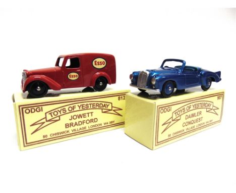 TWO ODGI DIECAST MODEL VEHICLES  comprising a No.812, Jowett Bradford Van 'Esso', red, mint, boxed; and No.907, Daimler Conqu