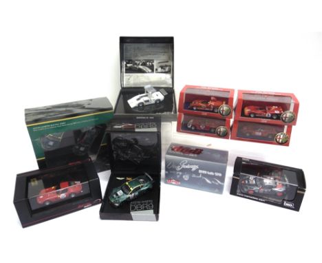TEN 1/43 SCALE DIECAST MODEL FORMULA 1, LE MANS & OTHER RACING CARS  by GMP (1), Red Line Models (1), Minichamps (1), Ixo (2)