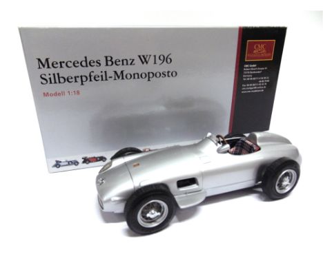 A 1/18 SCALE CMC NO.M-006, 1954-1955 MERCEDES-BENZ W196 SILBERPFEIL-MONOPOSTO  silver, mint, boxed. 