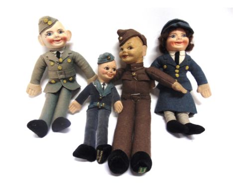 FOUR ROYAL AIR FORCE CLOTH DOLLS  two by Norah Wellings and two by Chad Valley, each with painted facial features, and with a