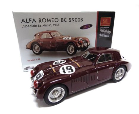 A 1/18 SCALE CMC NO.M-111, 1938 ALFA ROMEO 8C 2900B 'SPECIALE LE MANS'  maroon, mint, boxed. 