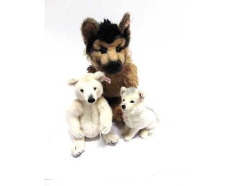 THREE STEIFF COLLECTOR'S SOFT TOYS  comprising 'German Shepherd Puppy Masterpiece', black and light brown, limited edition 36