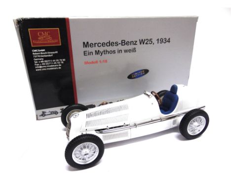 A 1/18 SCALE CMC NO.M-065, 1934 MERCEDES-BENZ W25  white, near mint (lacking windscreen), boxed. 