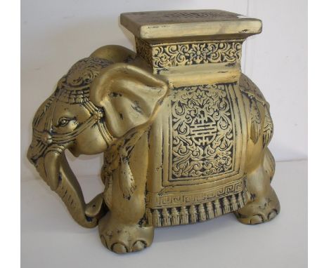 Gilt finished ceramic elephant stool (42cm high) 