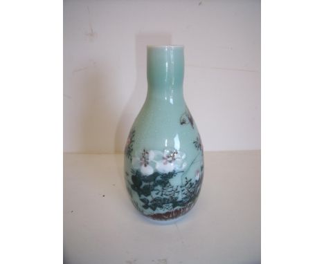Japanese bottleneck ceramic vase with bird and floral detail (15.5cm high) 