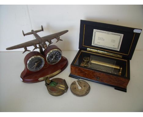 Commemorative 70th Anniversary of Avro Lancaster Active Service 1942 clock & barometer desk set, a reproduction 17th C pocket