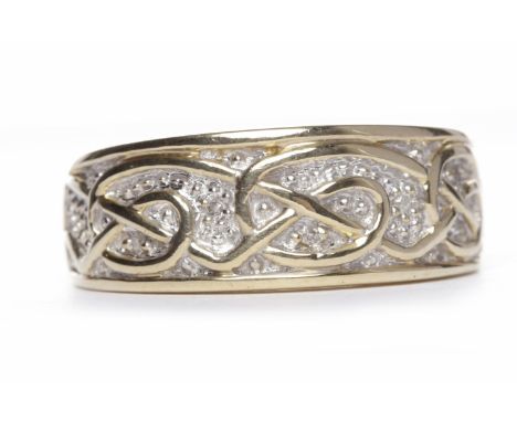 GENTLEMAN'S BI COLOUR DRESS RING
the band 9mm wide and with celtic style knotwork decoration, in nine carat gold, size R-S, 7