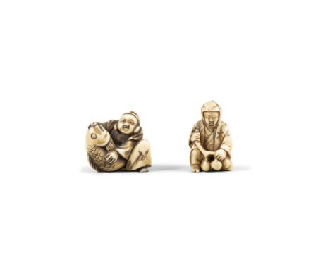 TWO STAG-ANTLER NETSUKE OF FIGURESJapan, Meiji periodH: 2.8cm; 3.4cm  (2)