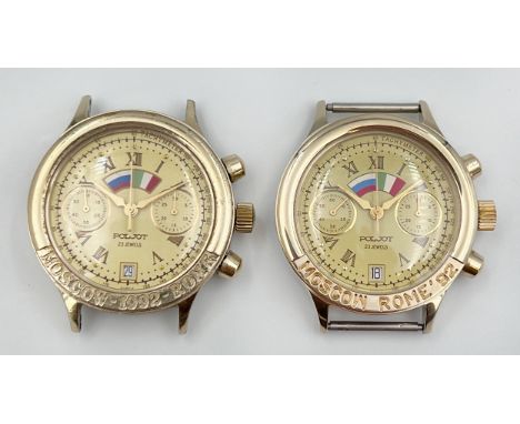 2 POLJOT Herrenarmbanduhren. Chronograph. Limitiert. Russland.Circa 38 mm Gehäusedurchmesser ohne Krone. Handaufzug. Mechanis