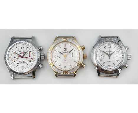 3 POLJOT Herrenarmbanduhren. Chronograph. Limitiert. Russland.Circa 38 mm Gehäusedurchmesser ohne Krone. Handaufzug. Mechanis