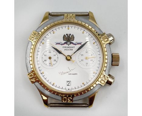 POLJOT Herrenarmbanduhr. Boris Jelzin Chronograph. Russland.Circa 38 mm Gehäusedurchmesser ohne Krone. Handaufzug. Mechanisch