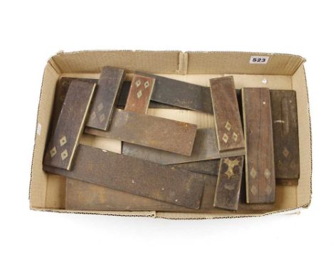 Eight rosewood and brass try squares, some light rust G