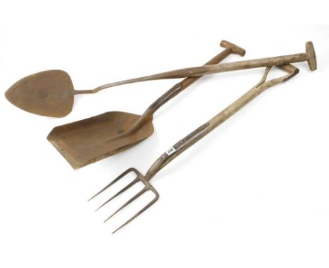 A turfing spade, coal shovel and a fork G