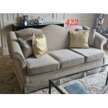 Georgian Chippendale style Donghia camel back sofa hardwood frame upholstered in caramel
