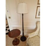 Chinoiserie Lacquered Standard Lamp twin bulb complete with shade turned wooden column on a round