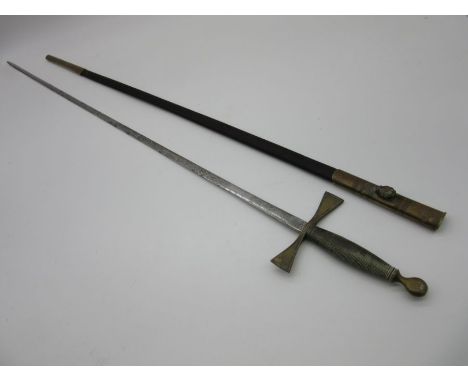 A late 19th century Masonic sword in leather scabbard