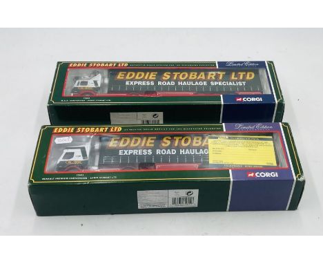 Two boxed Corgi limited edition Eddie Stobart Ltd die-cast lorries (1:50 scale) including Renault  Premium Curtainside (75601