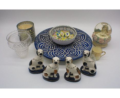 A miscellaneous assortment of ceramic and glass including reproduction Staffordshire dogs