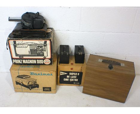 A collection of projectors, cameras and a cine camera including  Kodak, Prinz Magnon Duo, Lumicon etc