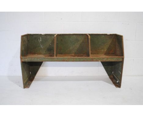 An industrial style metal feeding trough with three sections - length 107cm, depth 32cm, height 57cm