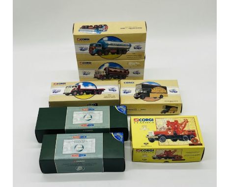 A collection of seven boxed Corgi die-cast vehicles including a Pollock Atkinson Elliptical Tanker, North Eastern Gas Board A