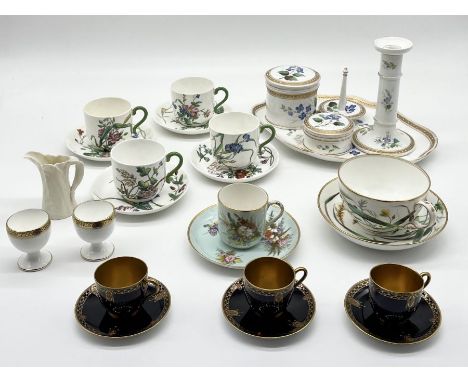 A collection of various antique china including three Royal Worcester coffee cups cobalt and gilt decoration with import mark