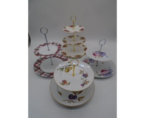 Four cake plates including Royal Worcester "Evesham" and Royal Albert "Old Country Roses" etc 