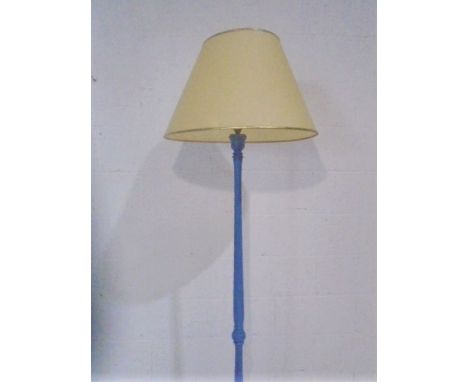 A vintage  wooden painted standard lamp with shade. Height 154cm (minus shade). 