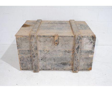 A wooden military trunk named to 'J A Hopwood' - length 97cm, depth 68cm, height 54cm