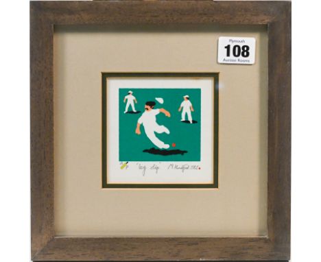 M.Handford, 'Leg Slip' lino print A/P, signed and dated 1983, 6cm x 6.5cm, framed and glazed.