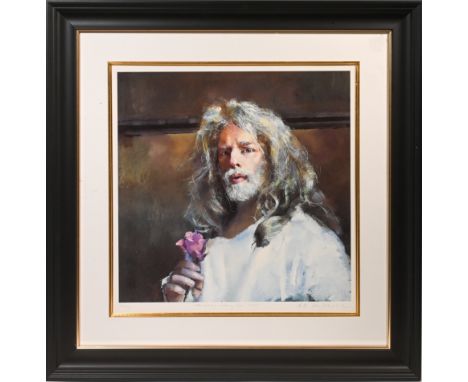 Robert Lenkiewicz (1941-2002) signed print, Self Portrait with Rose, No 332/500, framed &amp; glazed.