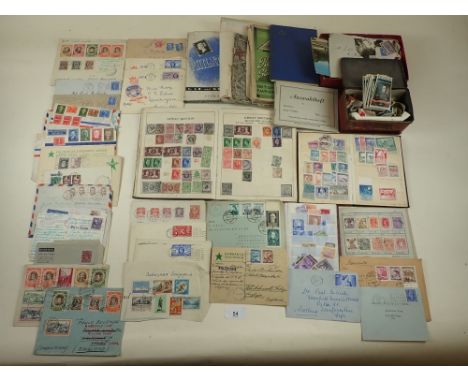 Box of mainly mid-20th C European stamps but some GB/ Brit Empire in small albums, approvals book, stock booklets, on cover, 