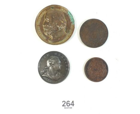 Two medallions: David Garrick, Actor manager 1772  by L.Pingo, and Giuseppe Garibaldi 1860 marked: Massonnett. Ed.  Plus 2 co