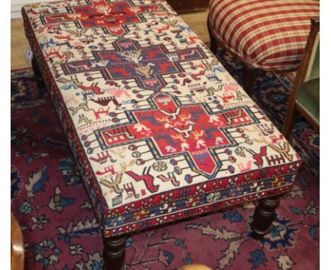 A Kelim covered seat/low stool W.114cm
