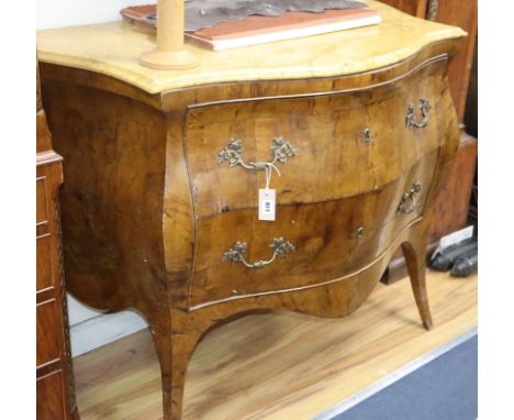 A Continental walnut bombe commode W.120cm