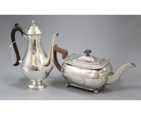 A late Victorian silver coffee pot, London, 1894 and a George III silver teapot, London, 1809, gross 35.5 oz.