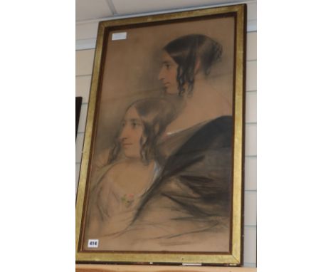 Follower of David Wilkie - Pastel, Portrait of two sisters, bears signature 72 x 43cm