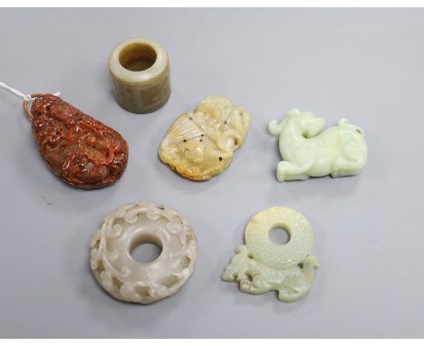 A group of six Chinese jade and hardstone carvings