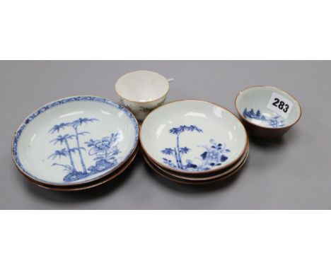 Two Chinese tea bowls and five saucers
