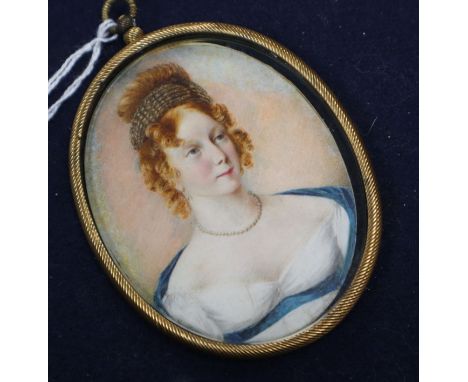 English School circa 1900oil on ivoryMiniature portrait of a lady wearing a white dress8 x 6.5cm