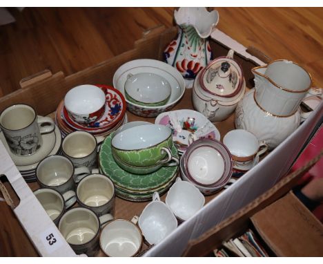 19th century ceramics including Welsh lustre teaware, Japanese eggshell porcelain teaware, a New Hall sucrier and cover, etc.