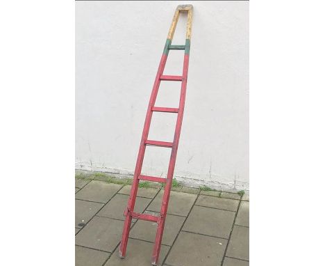 LIBRARY LADDER, early 1900s from Fox Court in old red, green and yellow paint inscribed to the uprights, '83 Fox Court Holbor