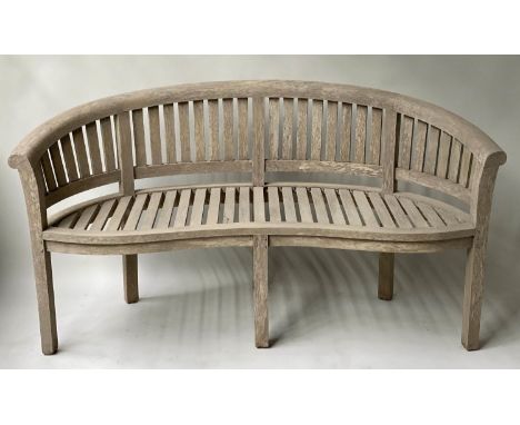 BANANA BENCH, vintage weathered teak and slatted construction, 168cm W. 