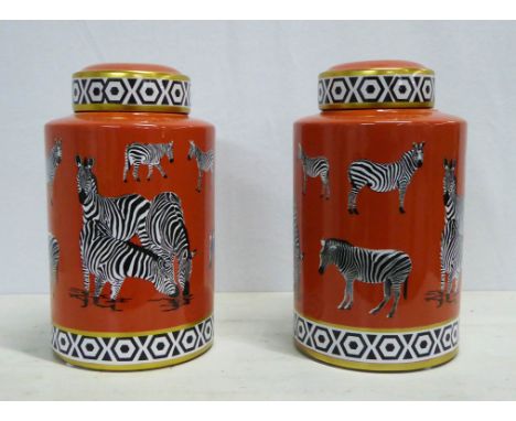 GINGER JARS, a pair, zebra print glazed finish, 32cm H. (2) 