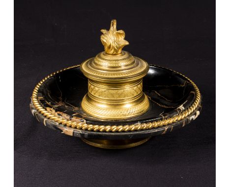 Gilt bronze and marble desk inkwell