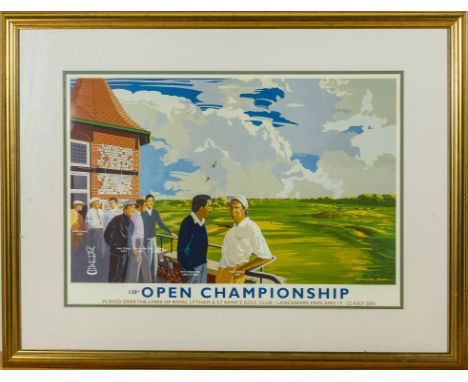 A framed golfing print Open Championship July 2001
