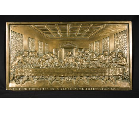 An antique Italian bronze wall plaque depicting The Last Supper