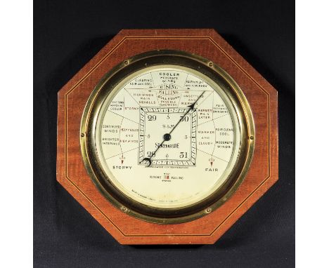 A Short & Mason of London 'Stormoguide' adjustable aneroid barometer in an octagonal inlaid mahogany case