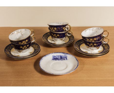 Six Victorian cups and saucers together with Stobs Castle saucer