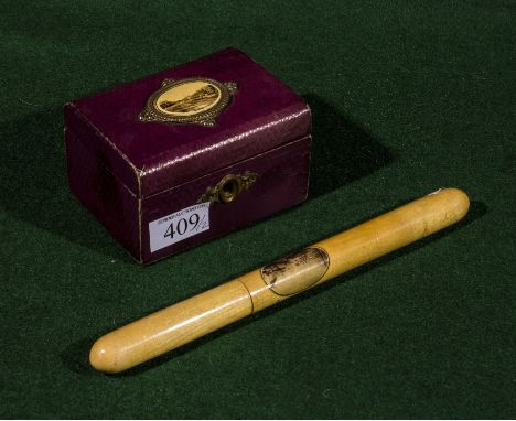 Saltcoats, Ayrshire, trinket box and Mauchline ware knitting needle holder